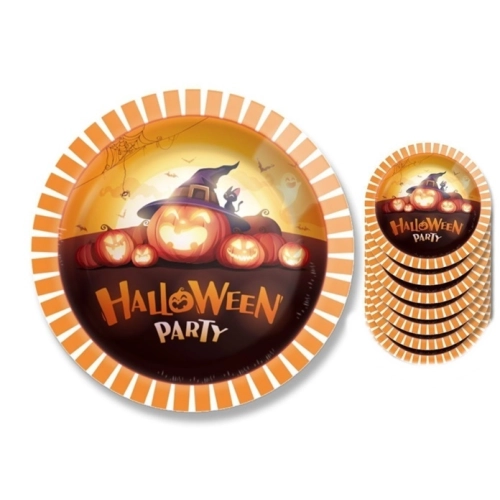 Talerzyki papierowe halloween dynia dekoracje ozdoby halloween 8szt 18cm